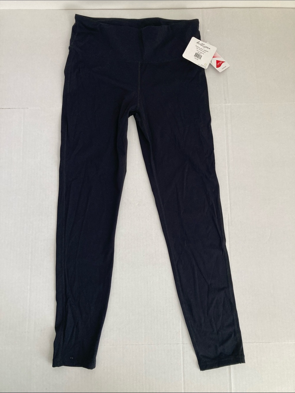 Whisper Tara High-Waist Black Leggings Women’s Size L Nylon Lycra Calf Accents
